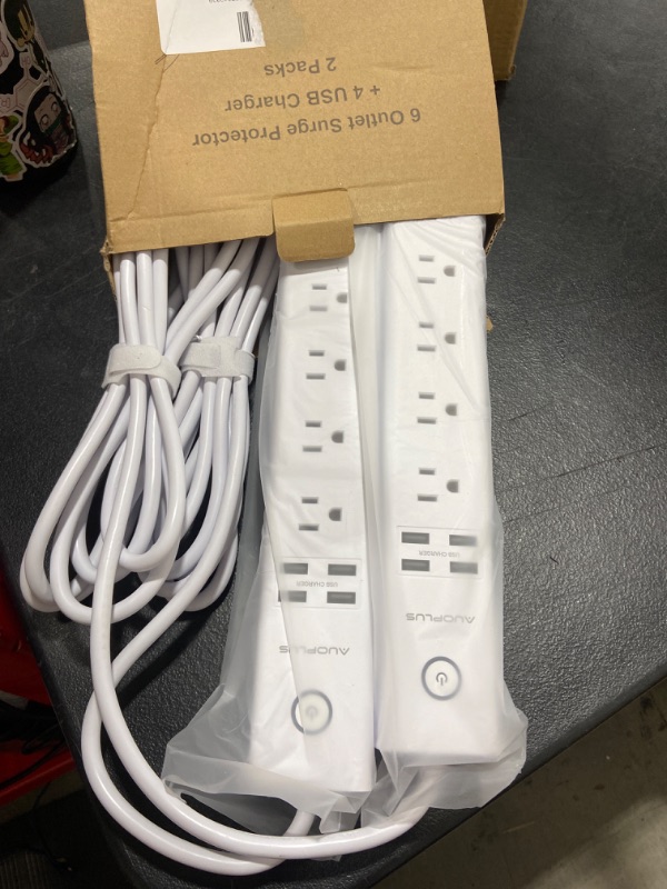 Photo 2 of 2 Pack Surge Protector Power Strip - 10FT Long Extension Cord with Multiple Outlets, 6 Widely Outlets 4 USB Charging Ports, Flat Plug Overload Surge Protection, Wall Mount for Home, Office ETL Listed
