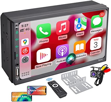 Photo 1 of Double Din Car Stereo Compatible with Apple CarPlay and Android Auto, 7 Inch HD Touchscreen Radio Receiver with Bluetooth and Backup Camera, Phone Mirror-Link, FM USB AUX RCA Audio Output
