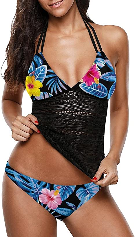 Photo 1 of AnnJo Women Sexy 2 Piece Plunge Halter Mesh Tankini Swimsuit with Bikini Bottom
SIZE M