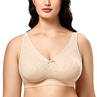 Photo 1 of AISILIN Women's Wireless Bra Full Coverage Plus Size Unlined Comfort Sleep Lace Bras Beige 48C