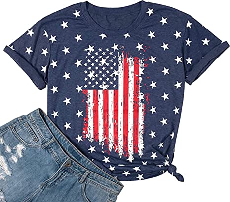 Photo 1 of 4th of July T-Shirt Women American Flag Shirts Stars Stripes Reglan Short Sleeve USA Independence Day Patriotic Tee Tops
SIZE XXL  