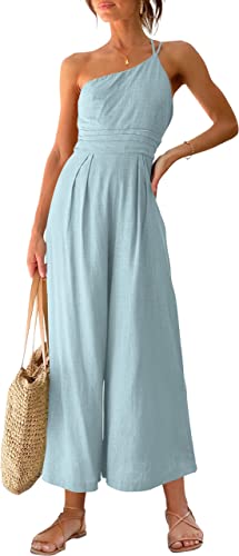 Photo 1 of ANRABESS Women's Summer Straps One Shoulder Pleated High Waist Casual Wide Leg Jumpsuit Romper with Pockets
SIZE M 