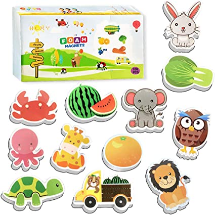 Photo 1 of HLXY Fridge Magnets for Toddlers Kids Gift Set 100 pcs Animals Magnets -Fruit Vegetables Vehicle Magnets - Foam Magnets Educational Toy for Preschool Learning
