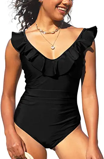 Photo 1 of Hilor Women's One Piece Swimsuits V Neck Ruffled Swimwear Shirred Monokini Bathing Suit Tummy Control, Size XL