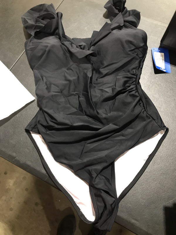 Photo 2 of Hilor Women's One Piece Swimsuits V Neck Ruffled Swimwear Shirred Monokini Bathing Suit Tummy Control, Size XL