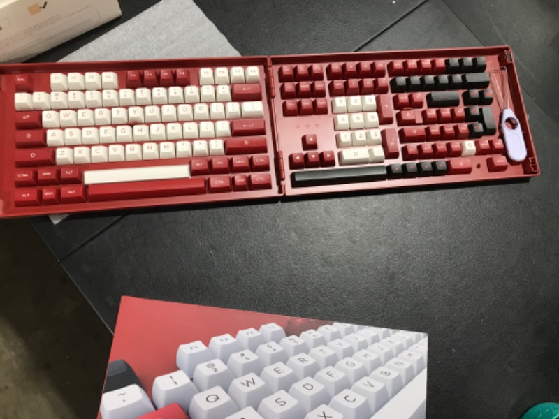 Photo 2 of Akko Keycaps Set, Chicago Theme with Red, Black and White Keycaps, 158-Key ASA Profile PBT Double-Shot for Mechanical Keyboards with Collection Box, Compatible with Standard MX Switch
