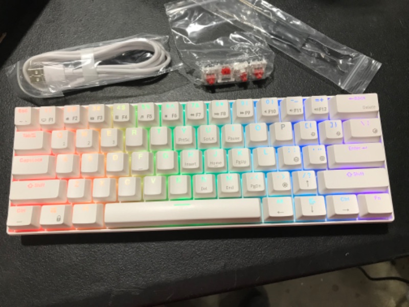 Photo 2 of RK ROYAL KLUDGE RK61 Wired 60% Mechanical Gaming Keyboard RGB Backlit Ultra-Compact Hot-Swappable Red Switch White
