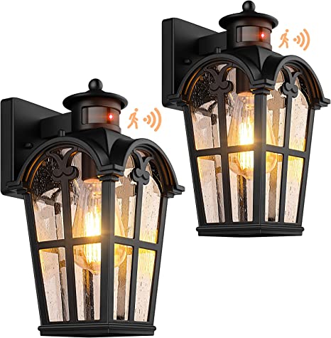 Photo 1 of BrightHome Motion Sensor Outdoor Wall Lights, 2-Pack Dusk to Dawn Front Porch Lights, Waterpoof Exterior Wall Mount Light Fixtures, Black Attractive Wall Lanterns for House Garage Doorway Backyard

