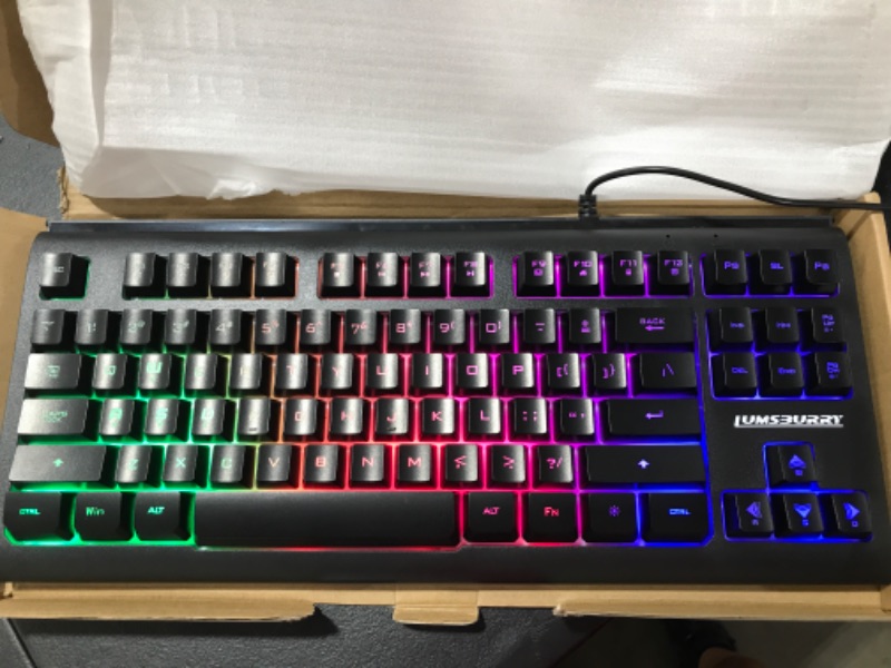 Photo 2 of Rainbow LED Backlit 87 Keys Gaming Keyboard, Compact Keyboard with 12 Multimedia Shortcut Keys USB Wired Keyboard for PC Gamers Office
