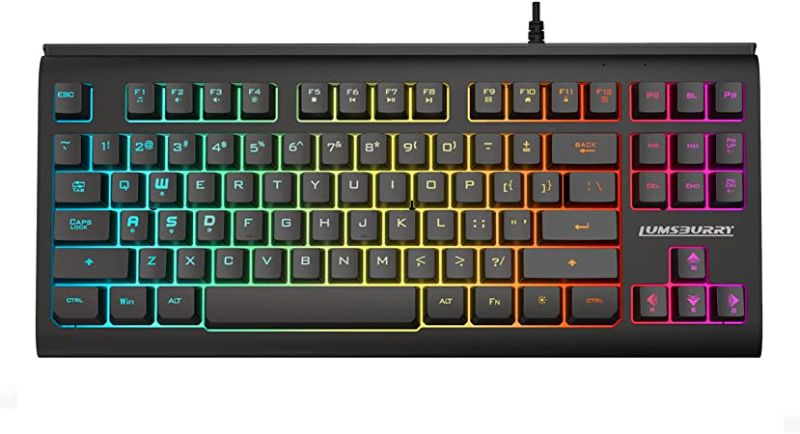 Photo 1 of Rainbow LED Backlit 87 Keys Gaming Keyboard, Compact Keyboard with 12 Multimedia Shortcut Keys USB Wired Keyboard for PC Gamers Office
