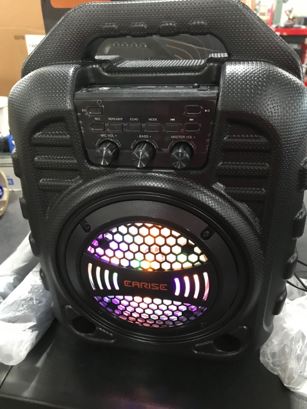Photo 2 of EARISE T26 Pro Karaoke Machine with 2 Wireless Microphones, Portable PA System Bluetooth PA Loudspeaker with LED Lights, Audio Recording, FM Radio, Remote Control, Supports TF Card/USB/AUX
