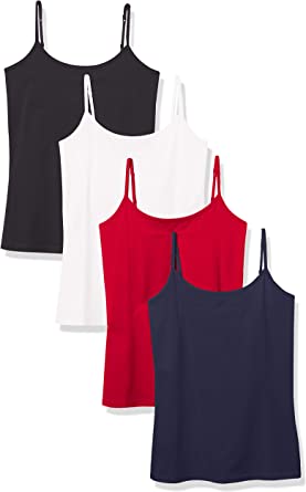 Photo 1 of Amazon Essentials Women's Slim-Fit Camisole, Pack of 4, Black/Navy/Cherry Red, Size Medium
