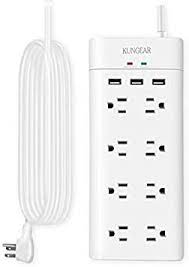 Photo 1 of KUNGEAR 8-Outlet 12ft Extra Long Cord USB Surge Protector Power Strips, Low Profile Flat Plug, 5V 3.1A USB Charging Station, Wall Mount, 15A Circuit Breaker, 1050J, Idea for Home and Office, White