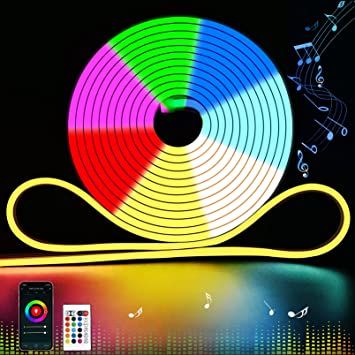 Photo 1 of 12v RGB Led Light Strip,Flexible Led Strip Lights IP65 Waterproof Cuttable Led Neon Flex Alexa WiFi Compatible Silicone 16.4ft Color Changing Bluetooth Phone App Control with Remote for Party DIY
