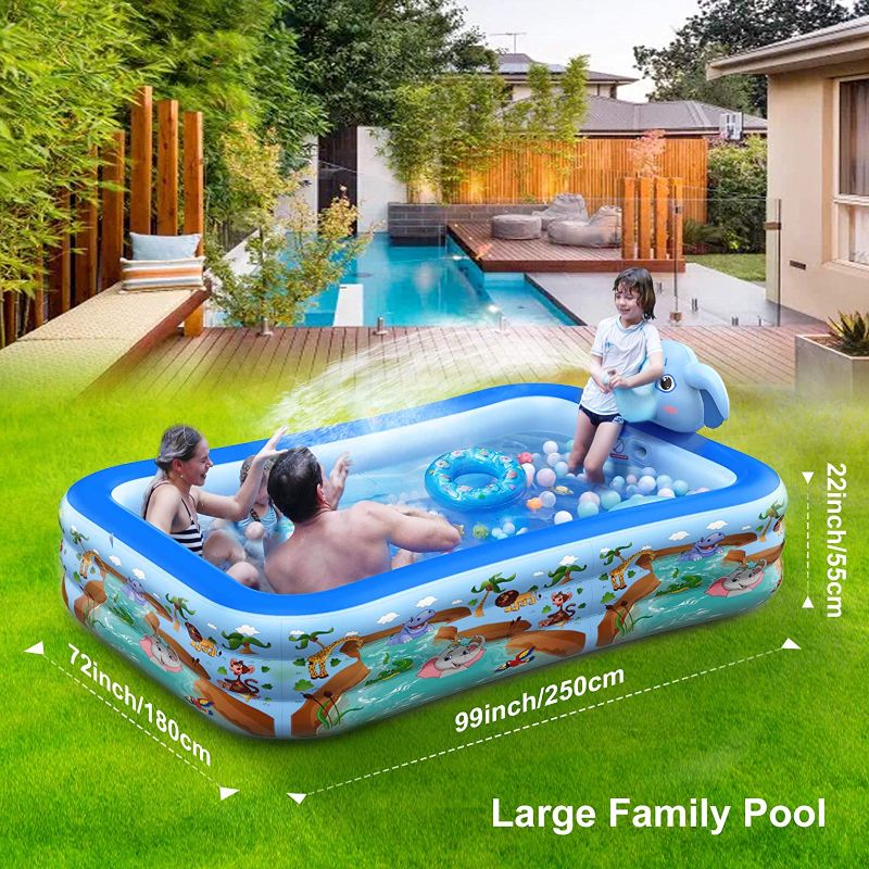 Photo 1 of Hamdol Inflatable Swimming Pool with Sprinkler, Kiddie Pool 99" X 72" X 22" Family Full-Sized Inflatable Pool, Blow Up Lounge Pools Above Ground Pool for Kids, Adult, Age 3+, Outdoor, Garden, Party
