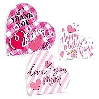 Photo 1 of 3 Pieces Pink Heart Wood Sign Mother's Day Gifts for Mom ,Freestanding Love Heart Tray Decor Table Sign Floral Prints for Home Bedroom Living Room Decor Birthday Gifts Wall Art Decorate (B09TSDCBGN)
