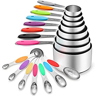 Photo 1 of 16 Pcs Stainless Steel Measuring Cups and Spoons Set, YIHONG Metal Measuring Cups and Spoons with Silicone Handle for Cooking & Baking, Includes 8 Cups, 7 Spoons and 1 Leveler (B08D6JJX1L)
