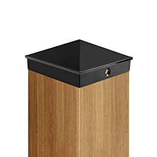 Photo 1 of Azdele True 4" x 4" Aluminum Pyramid Post Caps ONLY for Actual/True 4" x 4" Wood Post, NOT for Actual 3.5" x 3.5" Wood Post, with Gloss Finish Powder Coated Surface, for Fence of Decks(Black, 4Pack) (B097SZ3C3Z)
