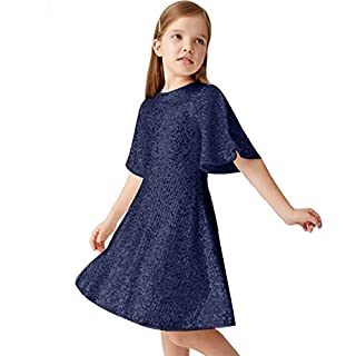 Photo 1 of Adaniwli Girls Sequin Dress Sparkly Short Sleeve Kids Party Dress Holiday Birthday Pageant Gown(12T12) Dark Blue 12 years (B09QKTFRG9)
