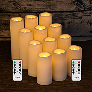 Photo 1 of Angium Waterproof Flickering Flameless Candles, Set of 12 Battery Operated Candles (D2.2'' x H4''5''6''7"), Outdoor Indoor Candles with 10-Key Timer Remote, Long Lasting (B09KKXX3NR)
