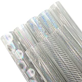 Photo 1 of 8 Pcs 8"x12"(21cmx30cm) Glitter Transparent Mixed Pattern Printed Vinyl Sheets Holographic Waterproof Faux Leather Fabric Sheets for Making Bows Earrings Handbags (B09SFXBHTT)
