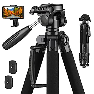 Photo 1 of 74’’ Camera Tripod Stand, VICTIV Phone Tripod with Handle and Phone Holder, Lightweight Aluminum Video Tripod,Compatible with Canon/Nikon/Sony Cameras, Max Load 14lbs (New NT70 Black) (B09KGS7HHH)
