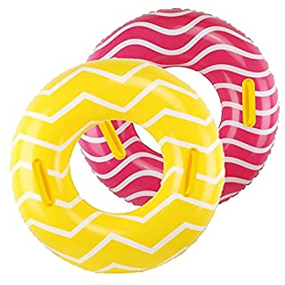 Photo 1 of 2 Pack Inflatable Pool Tubes with Handles, 39” Inner Tubes for Floating for Adults, Yellow Pool Floaties for Adult, Beach Swimming Ring and Party Toys for Kids Children Teens Adults (B092NL4CXM)
