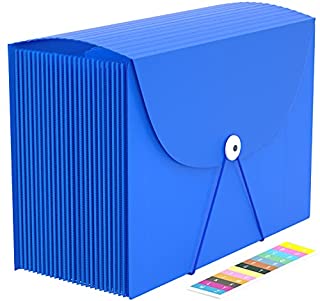 Photo 1 of 24 Pockets Accordian File Organizer, Expanding File Folder Letter Size,Accordion Files Folders, Paper Organizers with Tab,Document Storage Keeper, Plastic Filing Box with Expandable Cover(Blue) (B09927RYC6)
