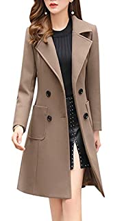 Photo 1 of Chouyatou Women Elegant Notched Collar Double Breasted Wool Blend Over Coat (Large, Khaki) (B07J51TZMC)
