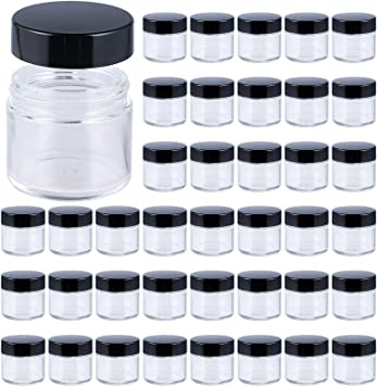 Photo 1 of 2oz Glass Jars 40 Pack, Hoa Kinh Mini Round Clear Glass Jars with Inner Liners and Black Lids, Perfect for Storing Lotions, Powders, and Ointments
