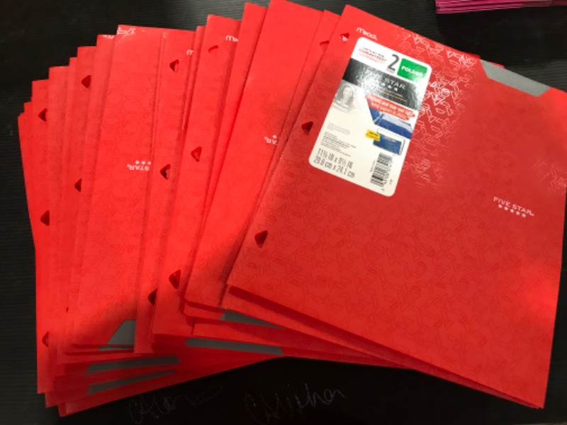 Photo 2 of *BUNDLE OF 24* Five Star 2 Pocket Plastic Folder RED 

