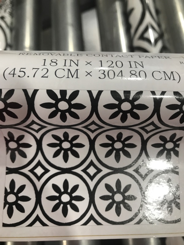 Photo 1 of 3 ROLLS REMOVABLE CONTACT PAPER (18INX120IN EACH) BLACK AND WHITE FLOWER PATTERN