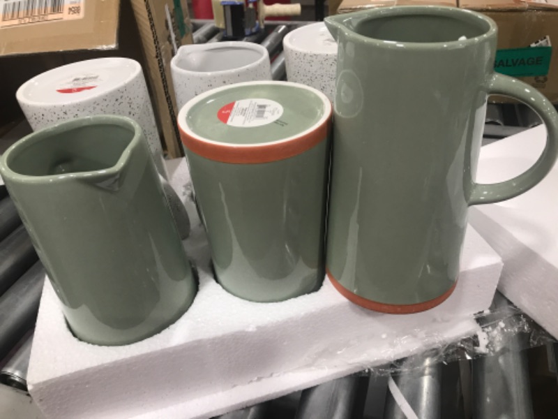 Photo 1 of 6 COUNT CERAMIC PITCHERS, WHITE ADN GREEN