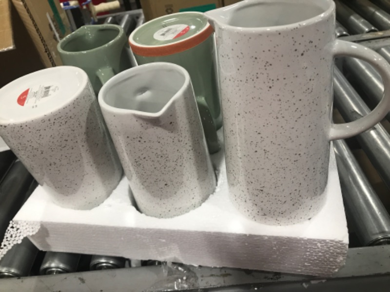 Photo 1 of 6 COUNT CERAMIC PITCHERS, WHITE ADN GREEN