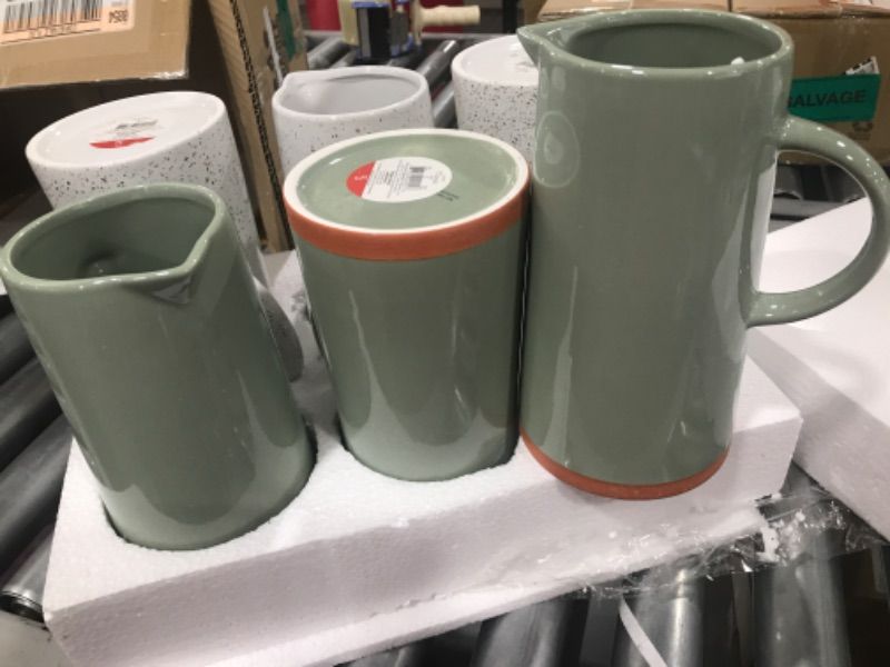Photo 2 of 6 COUNT CERAMIC PITCHERS, WHITE ADN GREEN