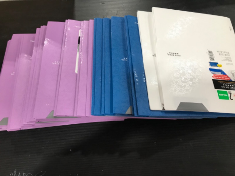 Photo 1 of *BUNDLE OF 24* Five Star 2 Pocket Plastic Folder PURPLE,BLUE,WHITE
