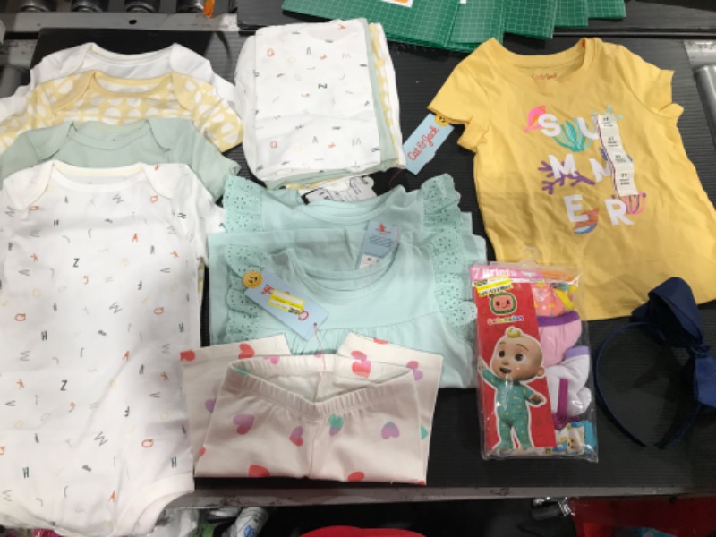 Photo 1 of BAG BUNDLE OF TODDLER CLOTHES (8 ONSIES SIZE 24M, 2 BLOUSES SIZE 2T, SHIRT AND SHORTS SIZE 3T, BRIEFS SIZE 4T)