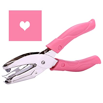 Photo 1 of 2 Pack 6.3 Inch Length 1/4 Inch Diameter of Heart Shape Hole Handheld Single Paper Hole Punch, Puncher with Pink Soft Thick Leather Cover(Heart 1/4 inch)