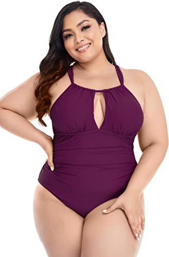 Photo 1 of Annbon Women's Plus Size Swimsuit High Neck Keyhole Bathing Suit with Adjustable Straps Tie in Back SIZE 3XL