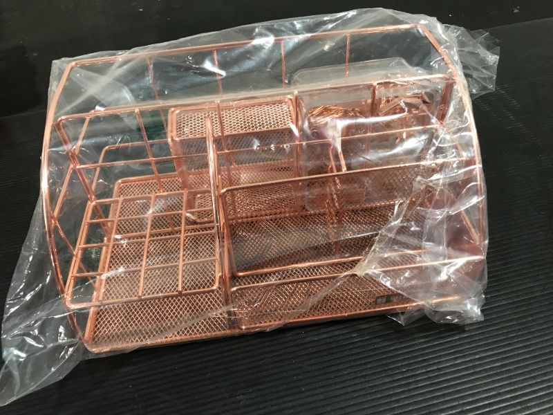 Photo 2 of OFFICE ALMIGHTY Rose Gold Desk Organizer for Women: Exclusive Large 6 in 1 Mesh Metal Supplies Organizer with Pen Holders