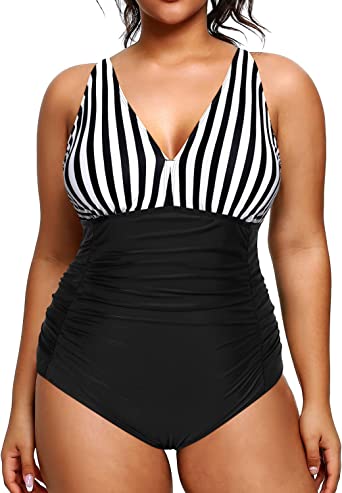 Photo 1 of Aqua Eve Women Plus Size One Piece Swimsuits V Neck Tummy Control Bathing Suits Retro Ruched Swimwear Size 22W 
