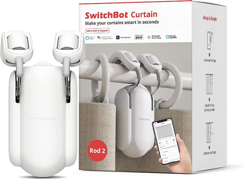 Photo 1 of [Upgraded Version] SwitchBot Curtain Smart Electric Motor - Wireless App Automate Timer Control, Add SwitchBot Hub Mini to Make it Compatible with Alexa, Google Home, IFTTT (Rod2.0 Version, White)
