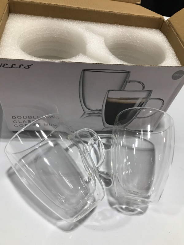 Photo 2 of 2-Pack 12 Oz Double Walled Glass Coffee Mugs with Handle