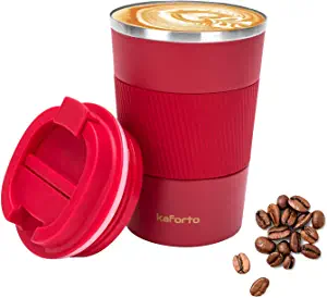 Photo 1 of 12oz Insulated Coffee Travel Mug Stainless Steel Vacuum Coffee Cup Leakproof with Screw Lid Double Wall Coffee Tumbler Reusable Thermal Cup for Hot/Iced Beverage - 380ml, Red