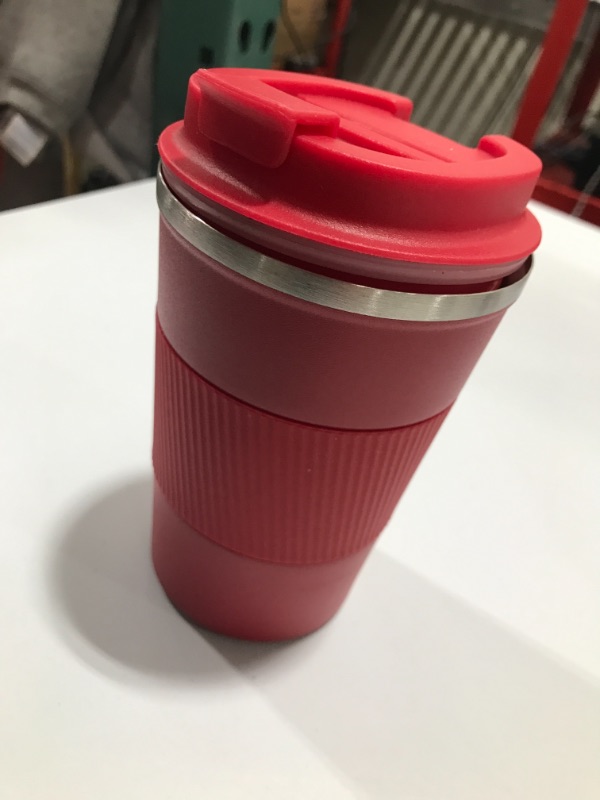 Photo 2 of 12oz Insulated Coffee Travel Mug Stainless Steel Vacuum Coffee Cup Leakproof with Screw Lid Double Wall Coffee Tumbler Reusable Thermal Cup for Hot/Iced Beverage - 380ml, Red