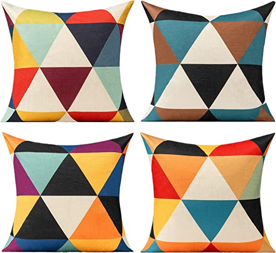 Photo 1 of All Smiles Outdoor Pillow Covers Fall Decor Patio 16x16 Set of 4 Colorful Modern Cushion Cases Couch Decoration Porch for Home Geometric Triangle Orange Yellow
