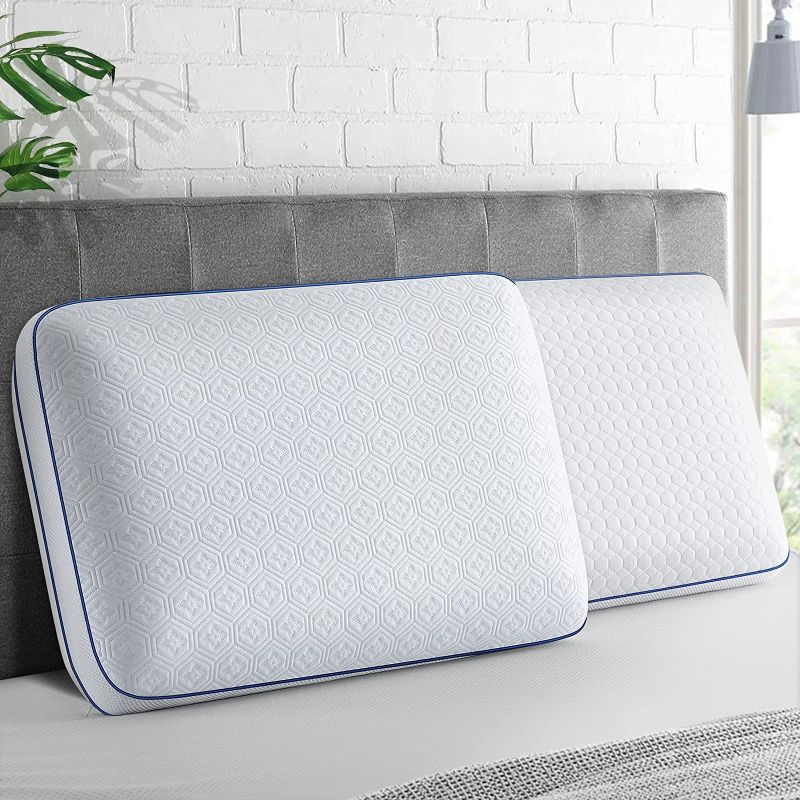 Photo 1 of   BedStory Memory Foam Pillow for Sleeping, Orthopedic Cooling Pillow for Neck Pain Relief, Cooling Ice Silk Cove & Ventilated Gel Foam, for Back Side Stomach Sleeper, Oeko-TEX & CertiPUR-US, Standard
