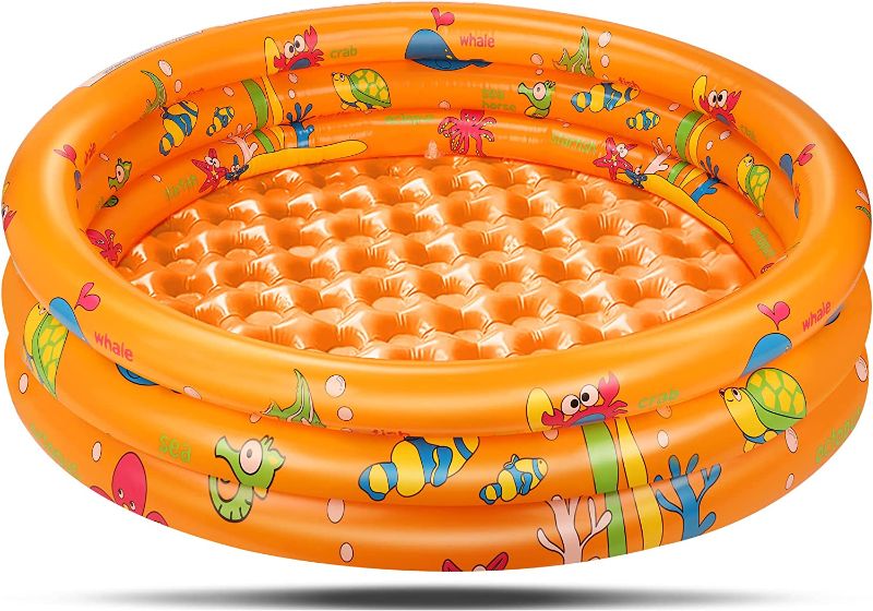 Photo 1 of Kiddie Pool, 3 Rings Baby Inflatable Pool with Padded Bottom 50''X12'' Toddler Swimming Pool Kiddie Pool for Toddlers Children Summer Kids Pool Blow Up Pool for Indoor Outdoor Garden Yard
