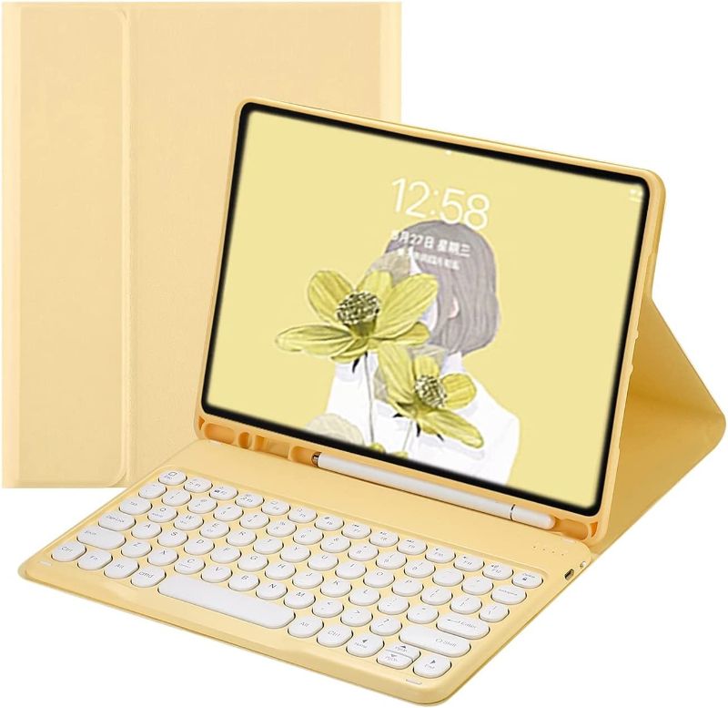 Photo 1 of iPad 6 iPad 5 Air 2 Pro 9.7 inch Keyboard Case Cute Round Key Color Keyboard Wireless Detachable BT Keyboard Cover with Pencil Holder for iPad 6th 5th Generation (iPad5/iPad6/Air/Air2/Pro9.7,Yellow)
