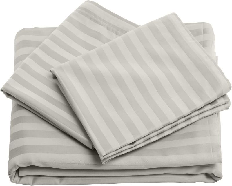 Photo 1 of 100% Cotton Duvet Cover Set - 3 Piece Bedding Set with 2 Pillow Cases - 500 Thread Count Sateen Weave Damask Striped Comforter Cover Set with Zipper Closure, unknown size

